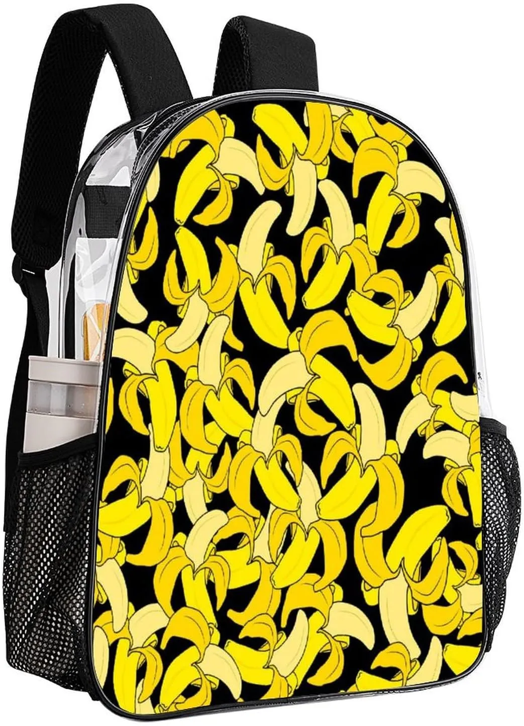 Bright Yellow Bananas 17 Inch Transparent Backpack Summer Fruits Water Resistant PVC Clear Laptop Daypack for Travel Work Camping Women Men 43x32x13cm