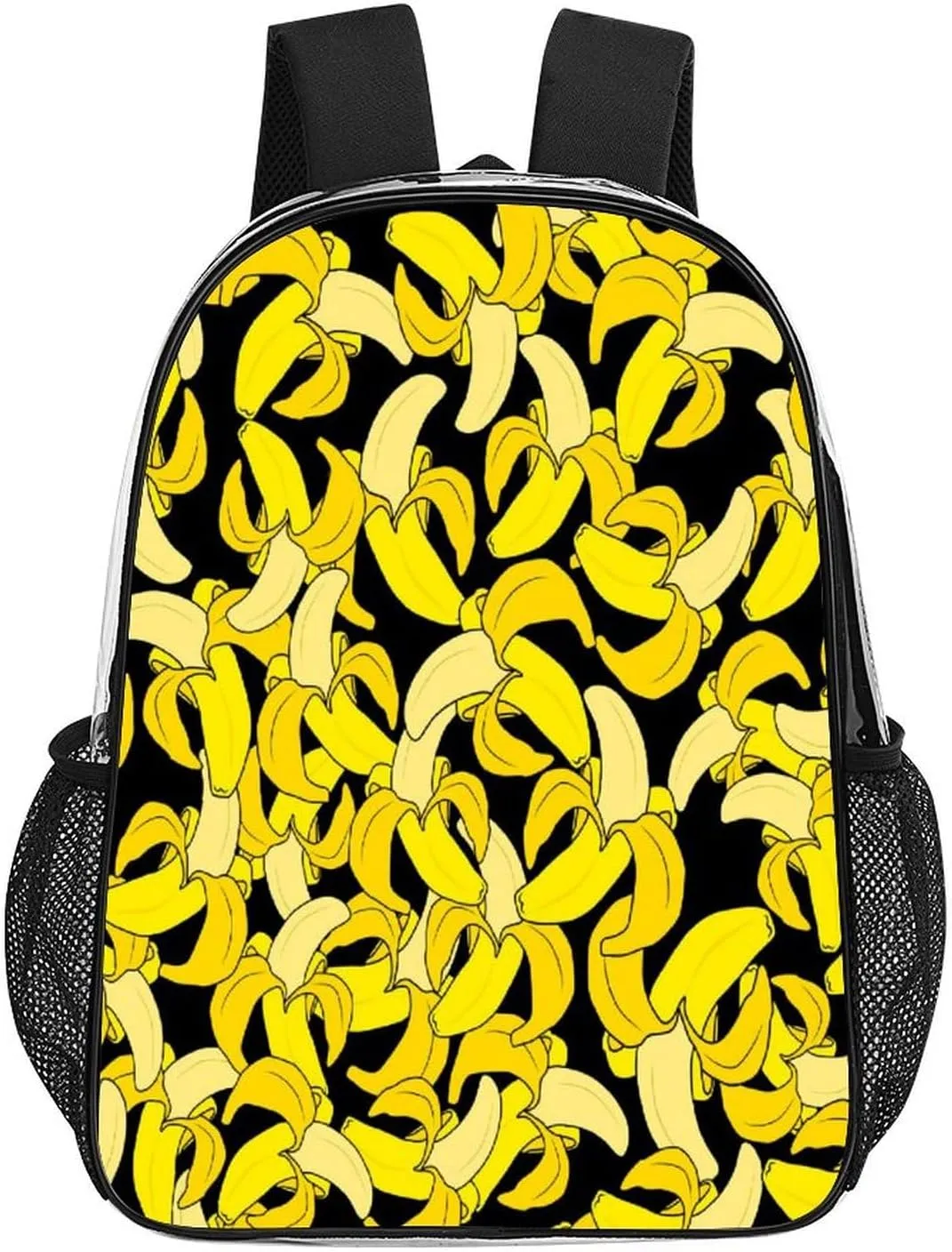 Bright Yellow Bananas 17 Inch Transparent Backpack Summer Fruits Water Resistant PVC Clear Laptop Daypack for Travel Work Camping Women Men 43x32x13cm