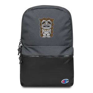 Brown and White Tiki Embroidered Champion Backpack