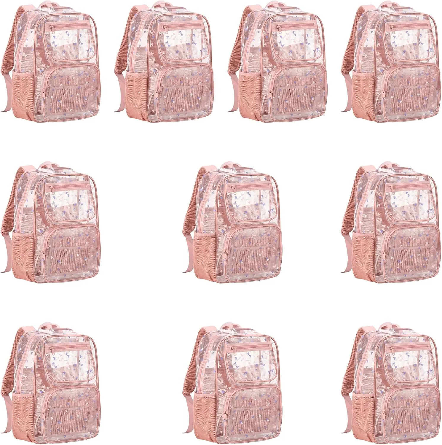 Bulk 17 inch clear backpack for girls age 6-8 kids bookbag cute large high school stadium approved transparent see throu -pink