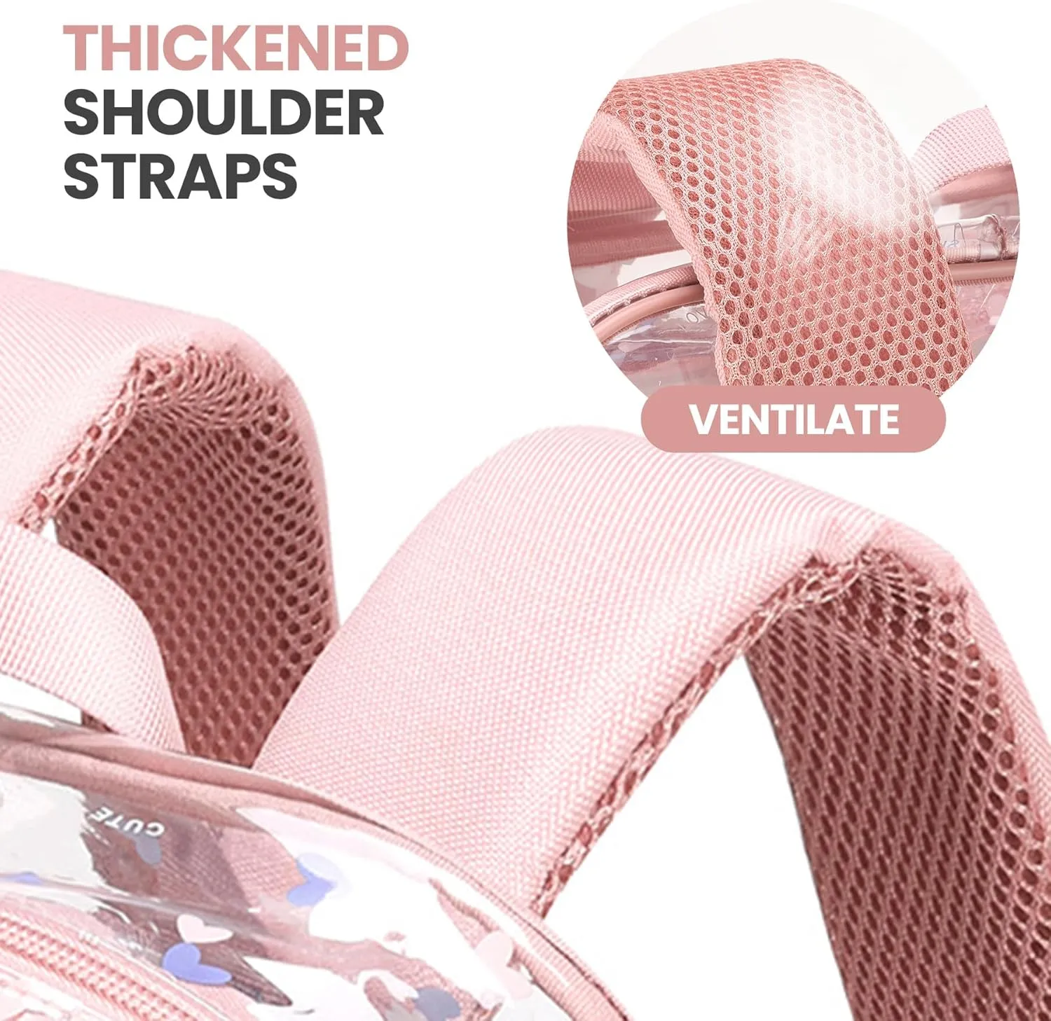 Bulk 17 inch clear backpack for girls age 6-8 kids bookbag cute large high school stadium approved transparent see throu -pink