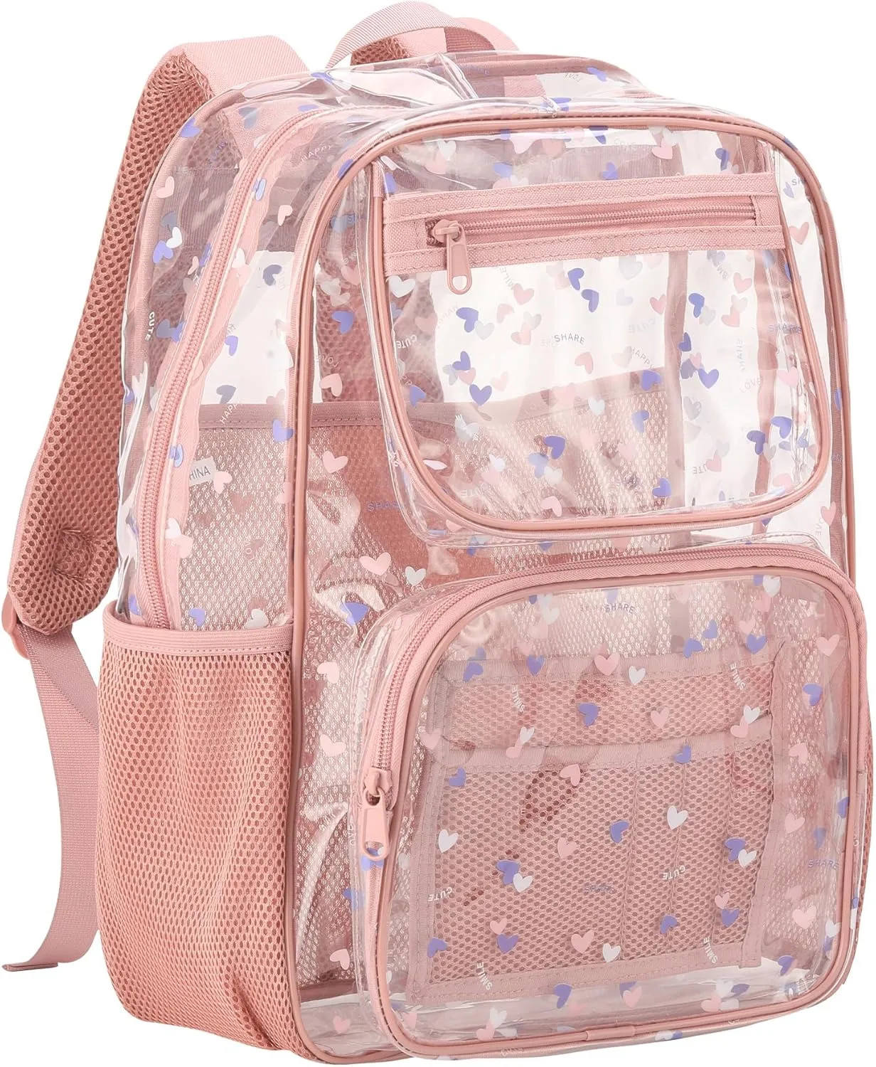 Bulk 17 inch clear backpack for girls age 6-8 kids bookbag cute large high school stadium approved transparent see throu -pink