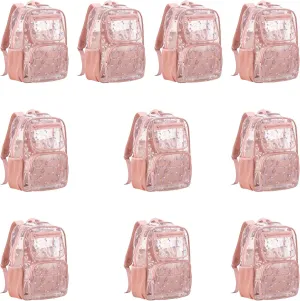 Bulk 17 inch clear backpack for girls age 6-8 kids bookbag cute large high school stadium approved transparent see throu -pink