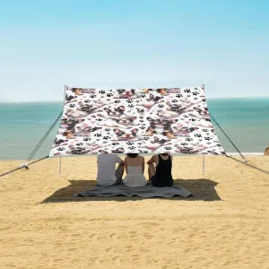 Bulldog Playing with Dogpaws Beach Canopy Tent Anti-UV & Wind Resistant, Camping Sun Shelter Easy Setup Portable,Outdoor Shade Tents with Sandbags,Sand Shovels,Ground Pegs & Stability Poles