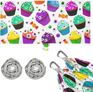 Burbuja Colorful Halloween Cupcakes Camping Hammock 330 lb Hammock with Tree Straps & Attached Carry Bag & Side Pocket for Camping Beach Backpacking Backyard Travel