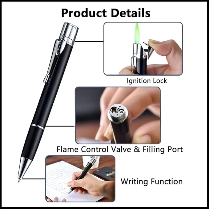 Butane Torch Lighter - Ballpoint Pen Lighter, Windproof Solar Beam Torch, Refillable Adjustable Green Flame Cool Lighter for Candle Camping BBQ Kitchen, Mens Gifts (Without Gas) (Red)