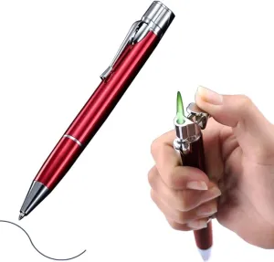 Butane Torch Lighter - Ballpoint Pen Lighter, Windproof Solar Beam Torch, Refillable Adjustable Green Flame Cool Lighter for Candle Camping BBQ Kitchen, Mens Gifts (Without Gas) (Red)