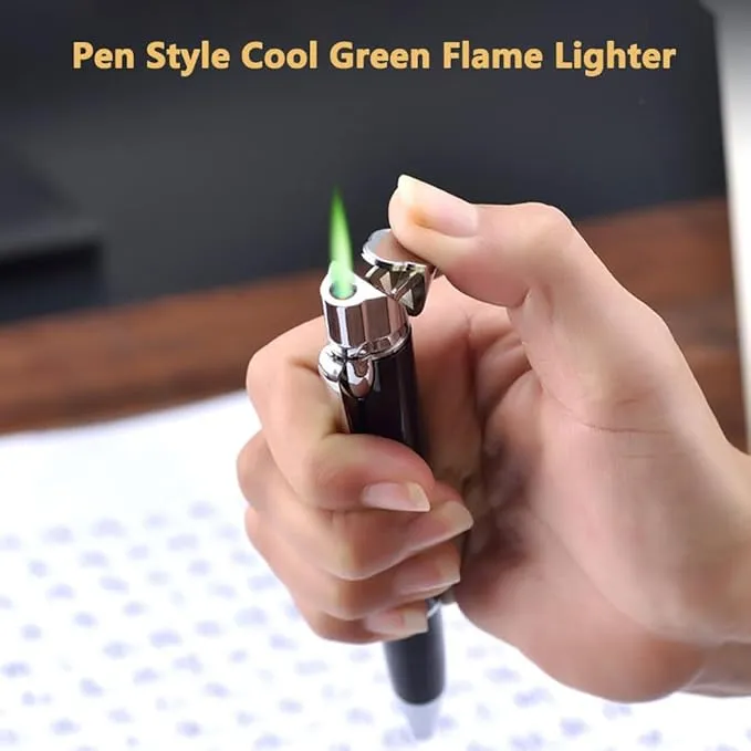 Butane Torch Lighter - Ballpoint Pen Lighter, Windproof Solar Beam Torch, Refillable Adjustable Green Flame Cool Lighter for Candle Camping BBQ Kitchen, Mens Gifts (Without Gas) (Red)