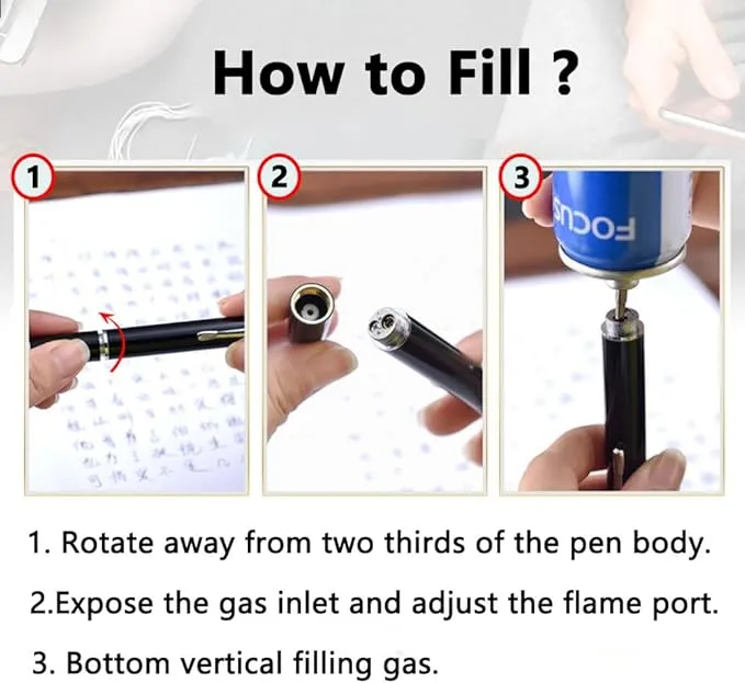 Butane Torch Lighter - Ballpoint Pen Lighter, Windproof Solar Beam Torch, Refillable Adjustable Green Flame Cool Lighter for Candle Camping BBQ Kitchen, Mens Gifts (Without Gas) (Silver)