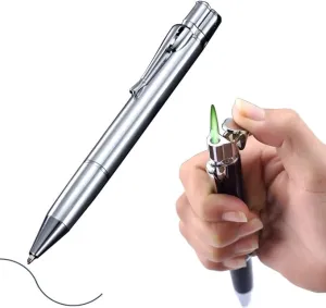 Butane Torch Lighter - Ballpoint Pen Lighter, Windproof Solar Beam Torch, Refillable Adjustable Green Flame Cool Lighter for Candle Camping BBQ Kitchen, Mens Gifts (Without Gas) (Silver)