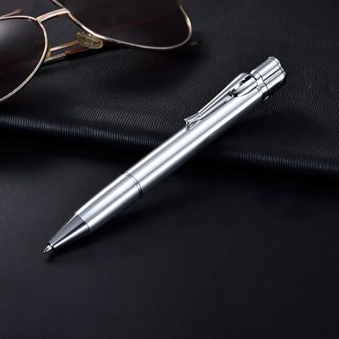 Butane Torch Lighter - Ballpoint Pen Lighter, Windproof Solar Beam Torch, Refillable Adjustable Green Flame Cool Lighter for Candle Camping BBQ Kitchen, Mens Gifts (Without Gas) (Silver)