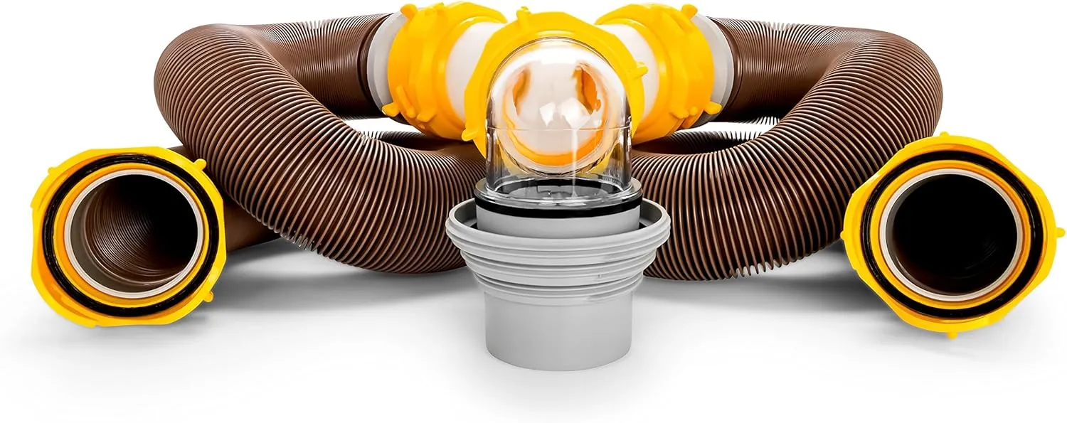 Camco 39667 Revolution 20' Sewer Hose Kit with Swivel Fittings and Wye Connector - Ready To Use Kit with Fittings, Hoses, and Storage Caps, Great For RVs with Separate Tank Valves