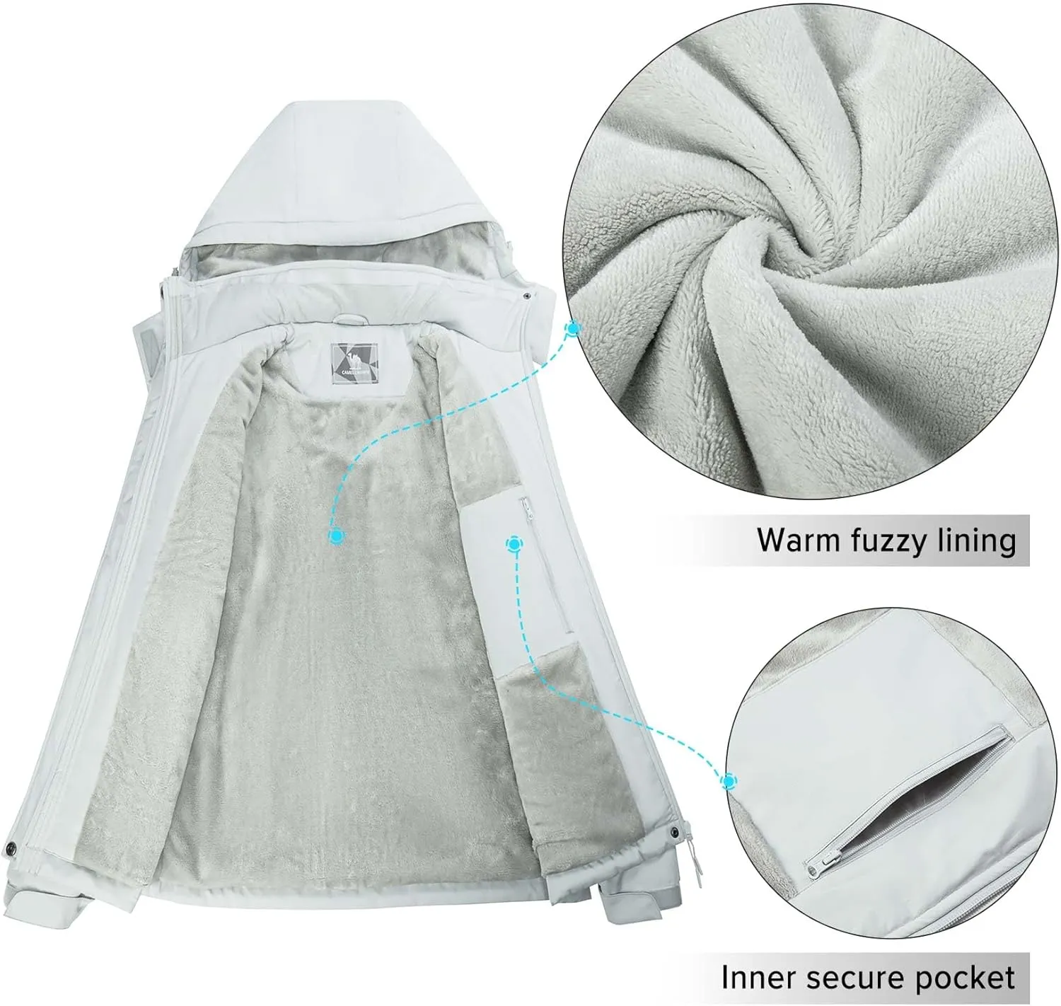 CAMEL CROWN Womens Winter Coat Waterproof Ski Jacket with Fleece Lining Windproof for Snow Rain Outdoor Hiking Mountain