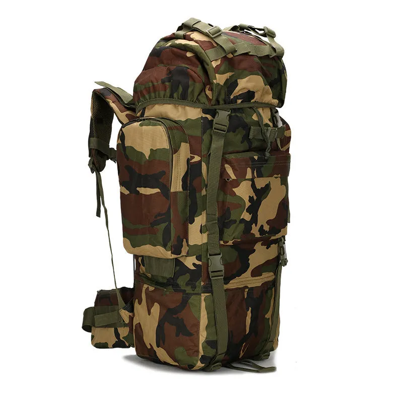 Camouflage 65L Water-Resistant Backpack for Hiking and Camping