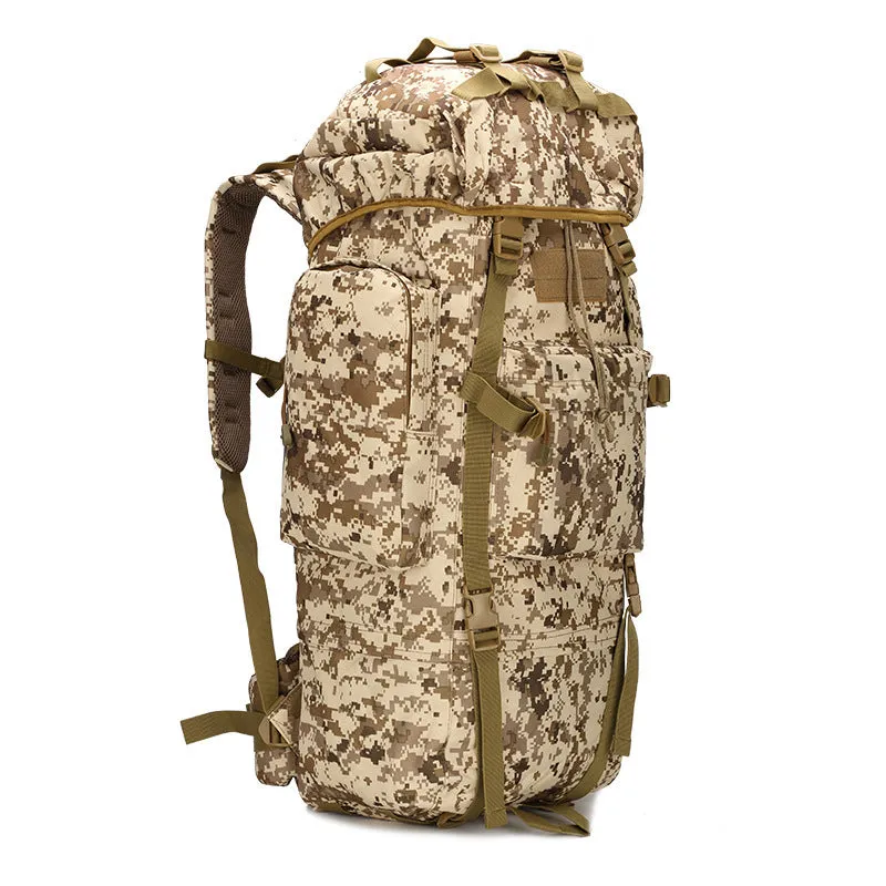 Camouflage 65L Water-Resistant Backpack for Hiking and Camping