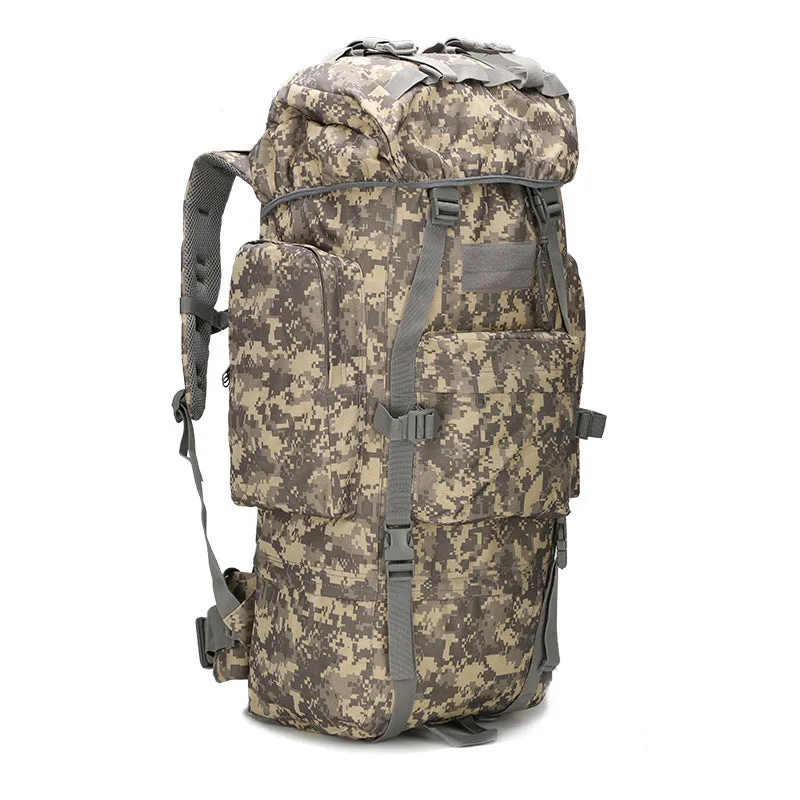 Camouflage 65L Water-Resistant Backpack for Hiking and Camping