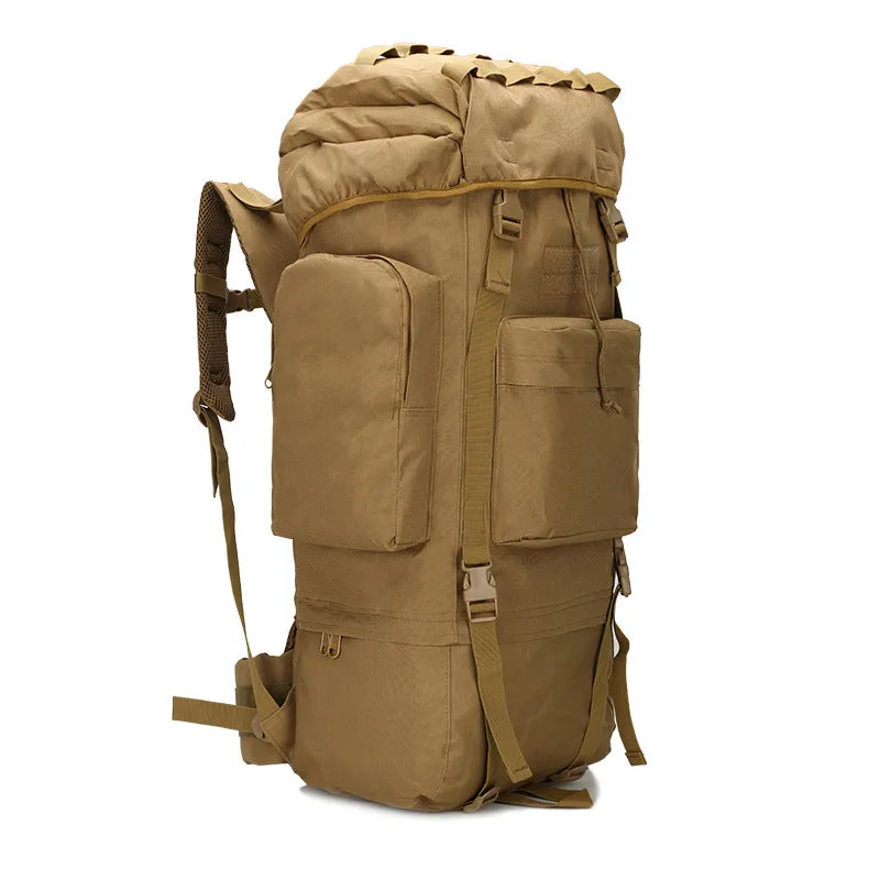 Camouflage 65L Water-Resistant Backpack for Hiking and Camping