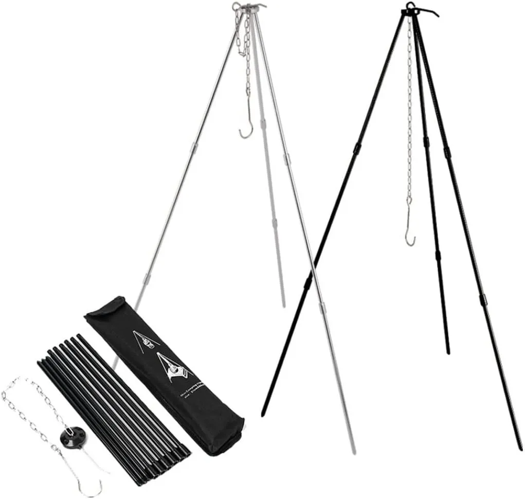 Camping Tripod Campfire Cooking Dutch Oven Tripod Folding Grill Stand Aluminium Alloy Stove for Dutch Ovens, Coffee Pots, Tea Pots, Portable Barbecues Feeders