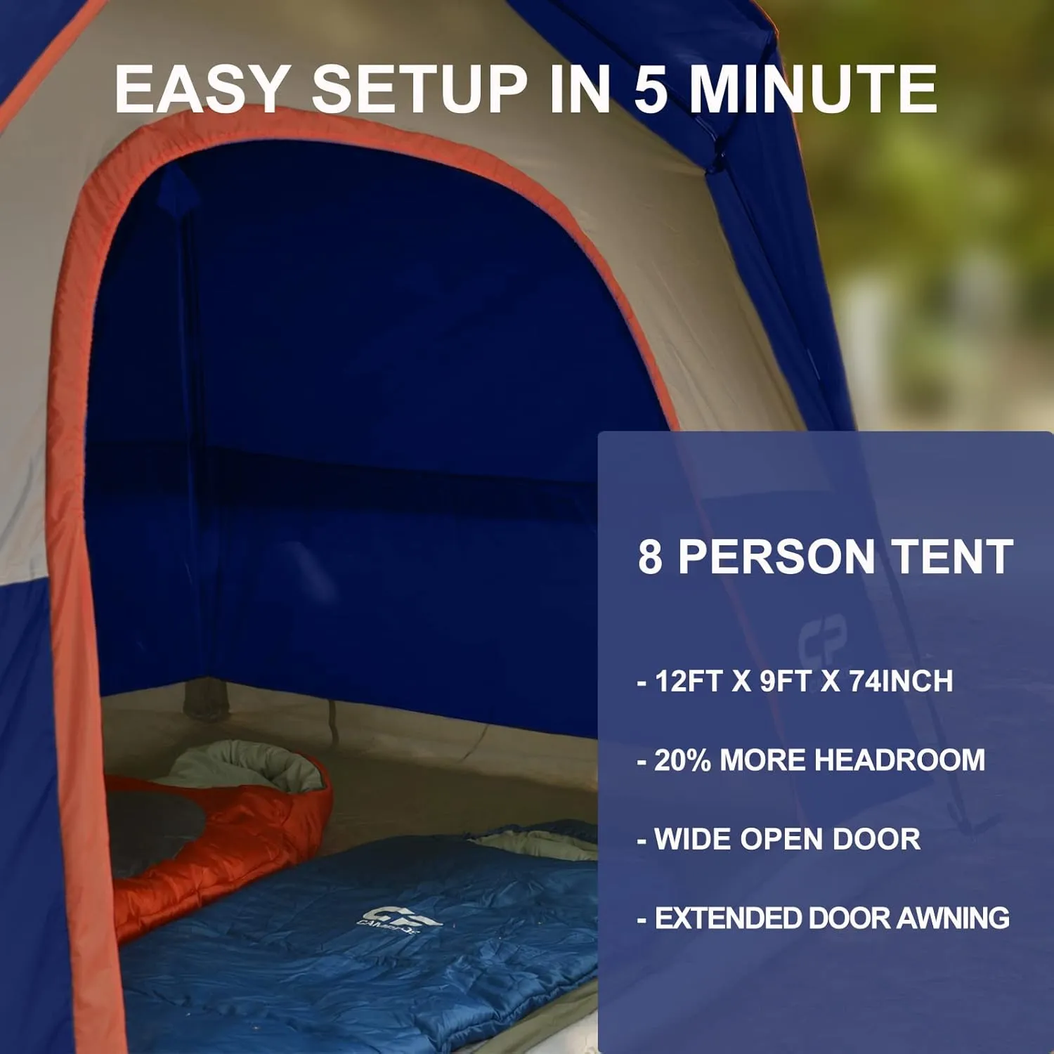 CAMPROS CP Tent 8 Person Camping Tents, Waterproof Windproof Family Dome Tent with Rainfly, Large Mesh Windows, Wider Door, Easy Setup, Portable with Carry Bag