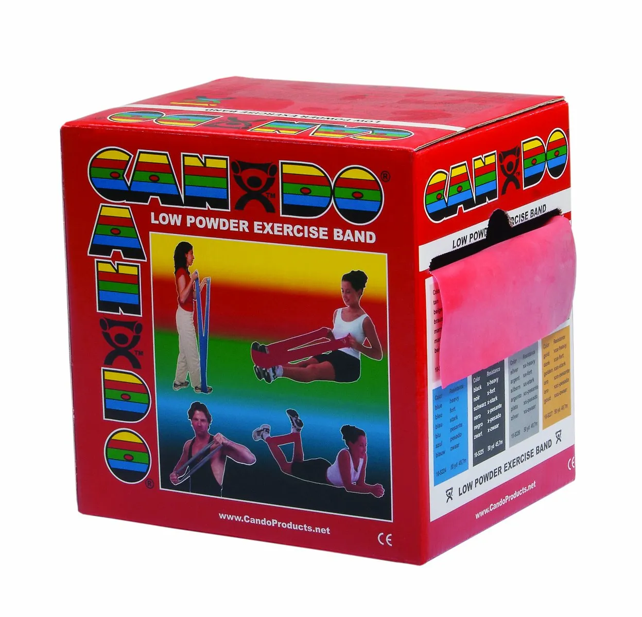 Cando W58512 Low Powder Exercise Band, 50 yd Length, Red, Light
