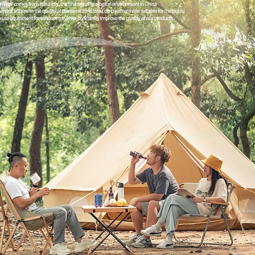 Canvas Bell Tent -Camping Pyramid Tipi Tents 4-Person Waterproof UV Resistant Family Outdoor 3 Seasons with Stove Hole Yurt Tent