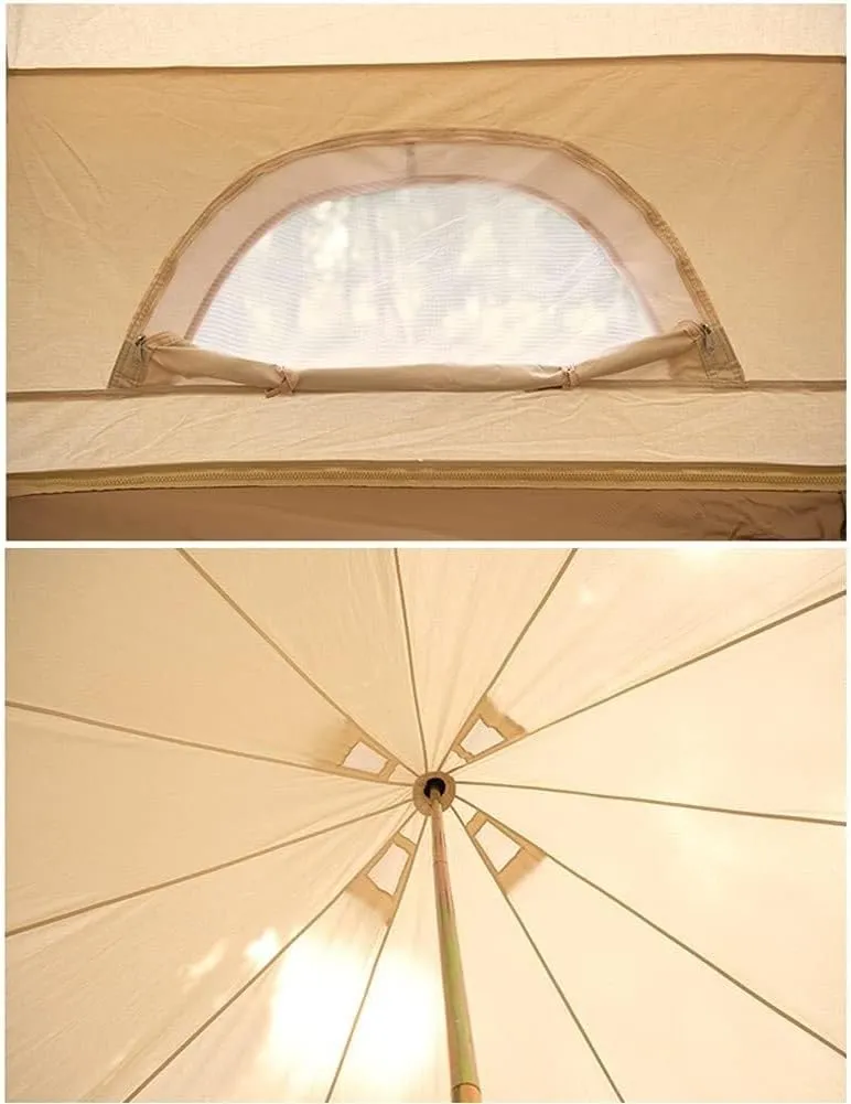 Canvas Bell Tent -Camping Pyramid Tipi Tents 4-Person Waterproof UV Resistant Family Outdoor 3 Seasons with Stove Hole Yurt Tent