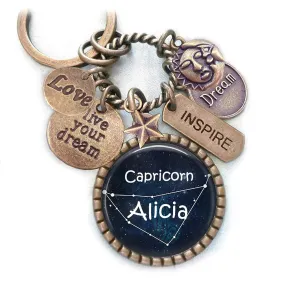 Capricorn Constellation Backpack-Purse Clip, Key Chain or Necklace, Custom Name, Late December or January Birthday, Live Your Dream, Inspire, Zodiac, Astrology, Birth Sign Gift