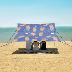 Capybara in Space Beach Canopy Tent Anti-UV & Wind Resistant, Camping Sun Shelter Easy Setup Portable,Outdoor Shade Tents with Sandbags,Sand Shovels,Ground Pegs & Stability Poles