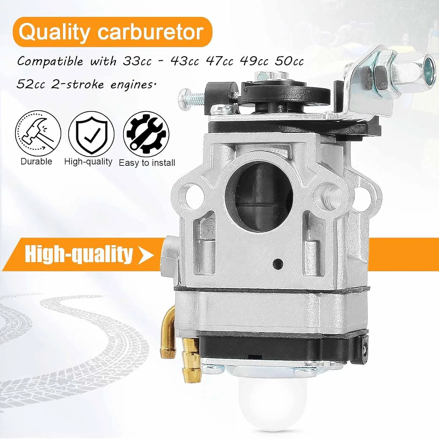 Carburetor for 33cc 40cc 43cc 47cc 49cc 50cc 52cc Dirt Bike Mini Pocket Rocket Kids Bike 2-Stroke Engine Scooter ATV Quad Chopper Moped Go Kart Motorcycle Go Ped Kragen Redmax Shindaiwa Tanaka
