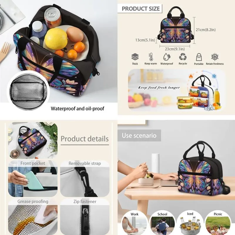 Cartoon Butterfly Floral Print Students School Backpacks with Lunch Box Pencil Case Bags Colorful Geometry Butterflies Travel Daypack Bookbag Set for Student
