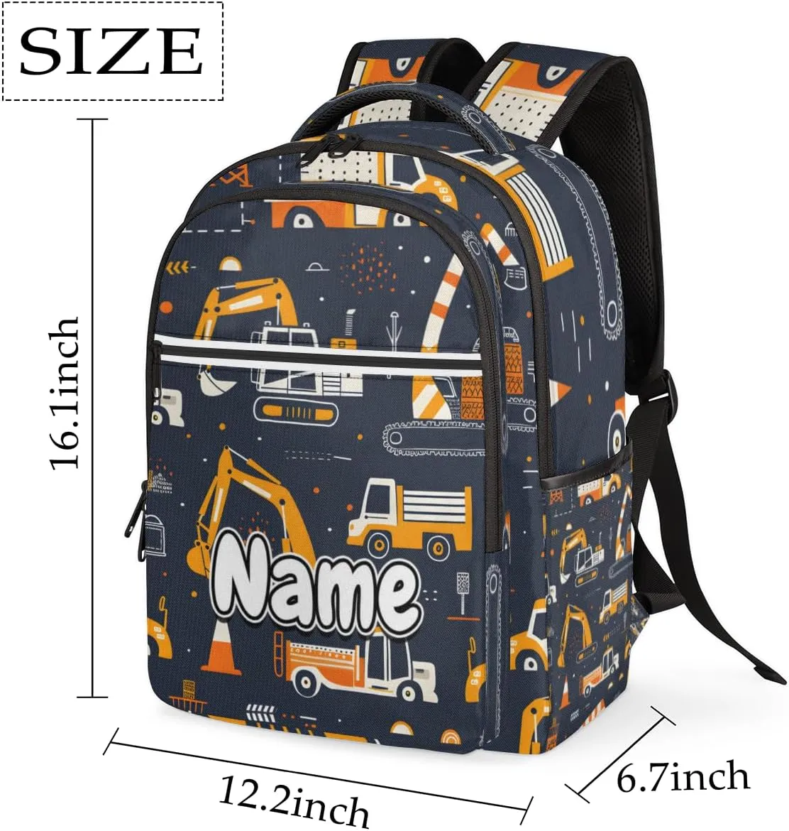 Cartoon Cute Excavator Personalized Laptop Backpack with Name Custom Shoulder Bags for Women Men Waterproof Travel Casual Daypack Laptop Bag Gifts 16.1in