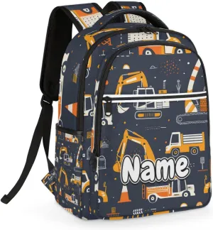 Cartoon Cute Excavator Personalized Laptop Backpack with Name Custom Shoulder Bags for Women Men Waterproof Travel Casual Daypack Laptop Bag Gifts 16.1in
