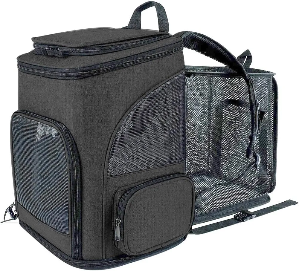 Cat Bag Portable cat Backpack Expandable Large Capacity pet Backpack Foldable Small and Medium-Sized Dog cat Travel Bag(Black)