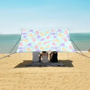 Cat Fish Beach Canopy Tent Anti-UV & Wind Resistant, Purple Camping Sun Shelter Easy Setup Portable,Outdoor Shade Tents with Sandbags,Sand Shovels,Ground Pegs & Stability Poles