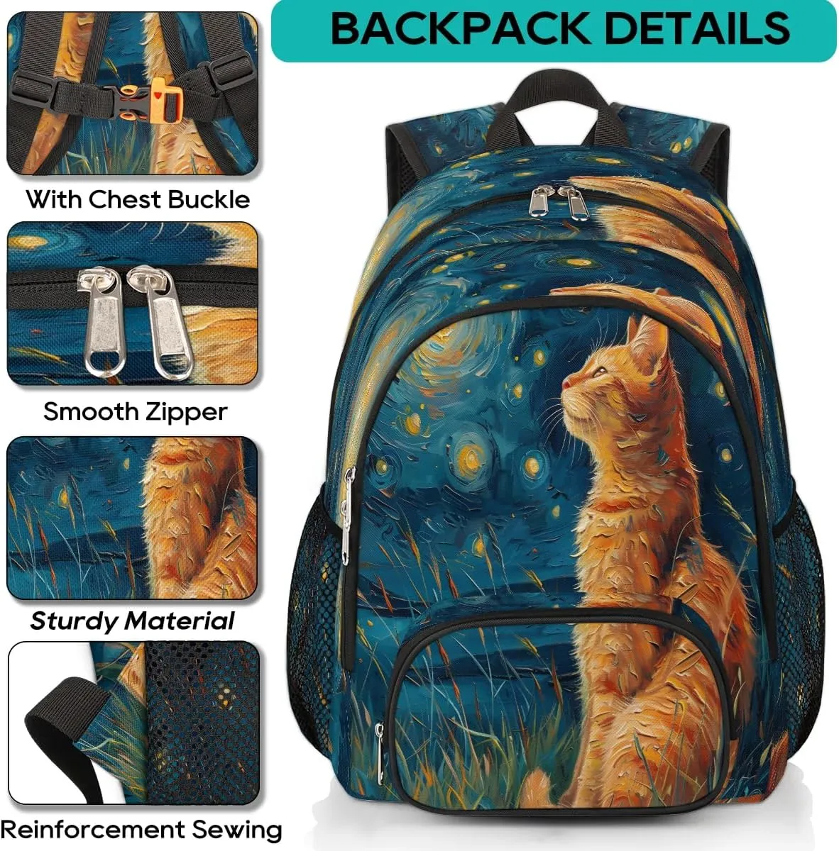 Cat Themed Backpack for Women Men Laptop Backpack Work Bag Travel Hiking Camping Casual Daypack