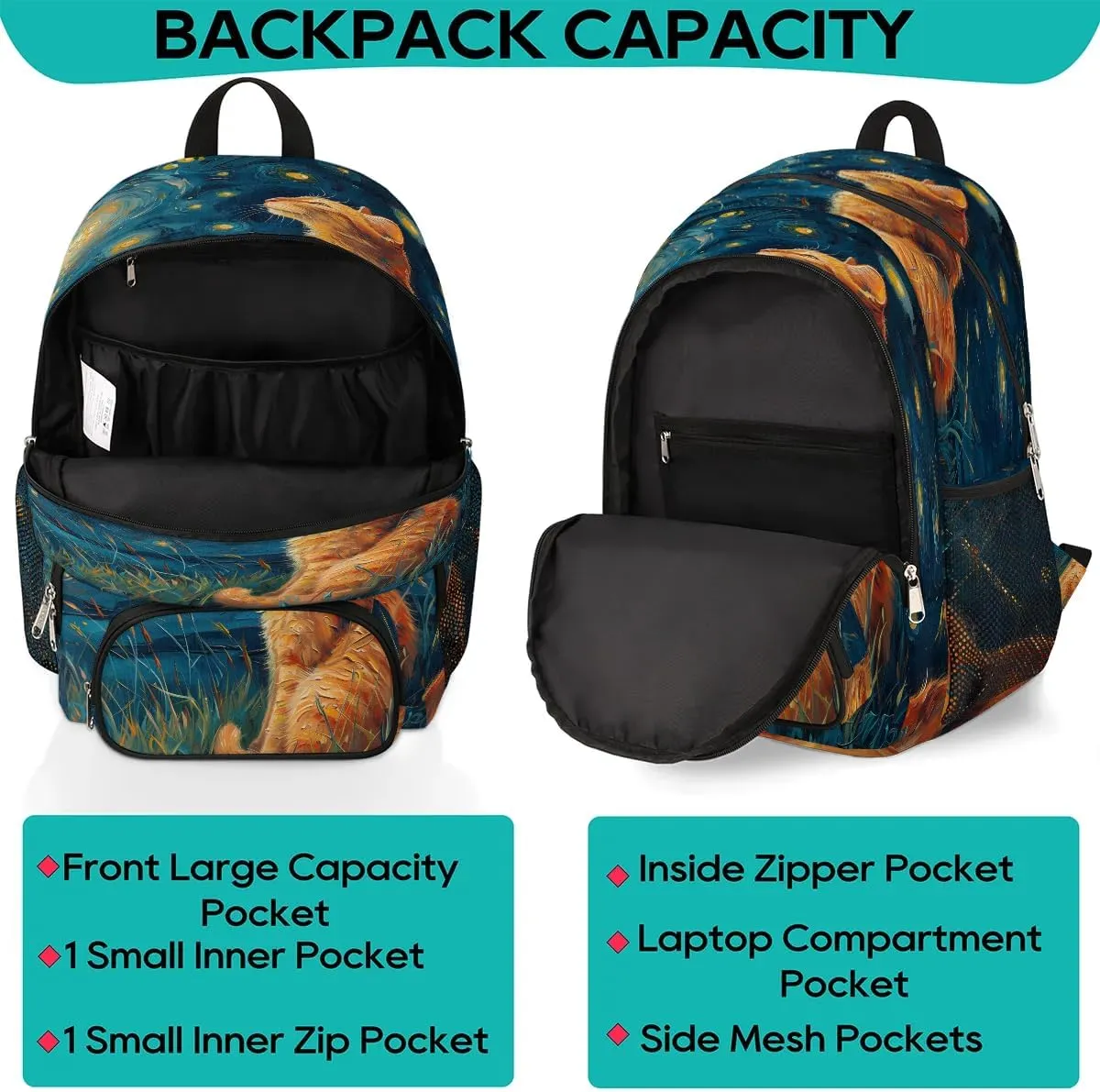 Cat Themed Backpack for Women Men Laptop Backpack Work Bag Travel Hiking Camping Casual Daypack