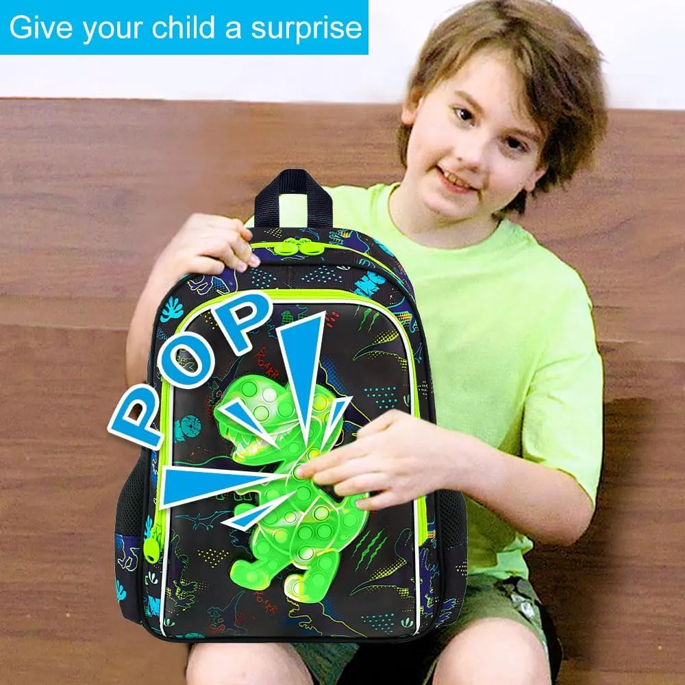 CCJPX 3PCS Dinosaur Backpack for Boys, 16”Kids Water Resistant Elementary Preschool Kindergarten School Bookbag with Lunch Box - Green