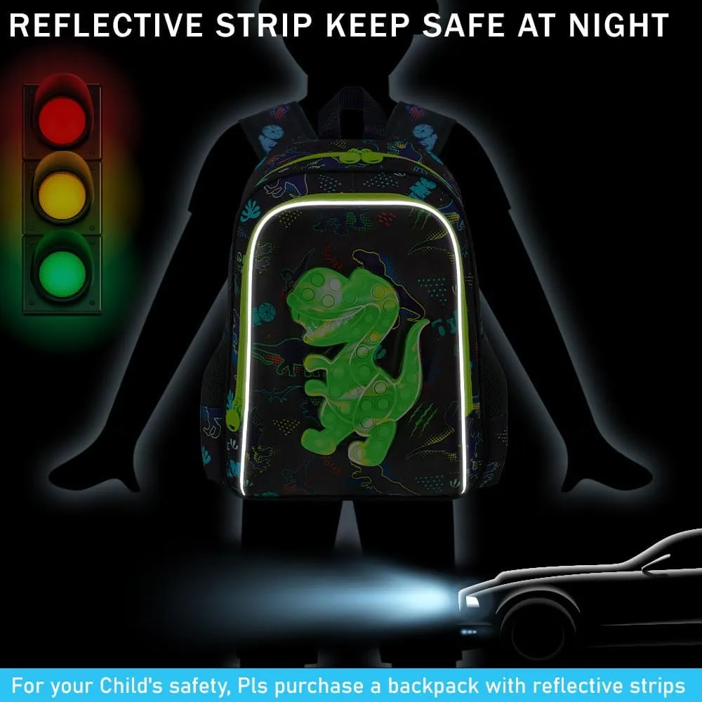 CCJPX 3PCS Dinosaur Backpack for Boys, 16”Kids Water Resistant Elementary Preschool Kindergarten School Bookbag with Lunch Box - Green
