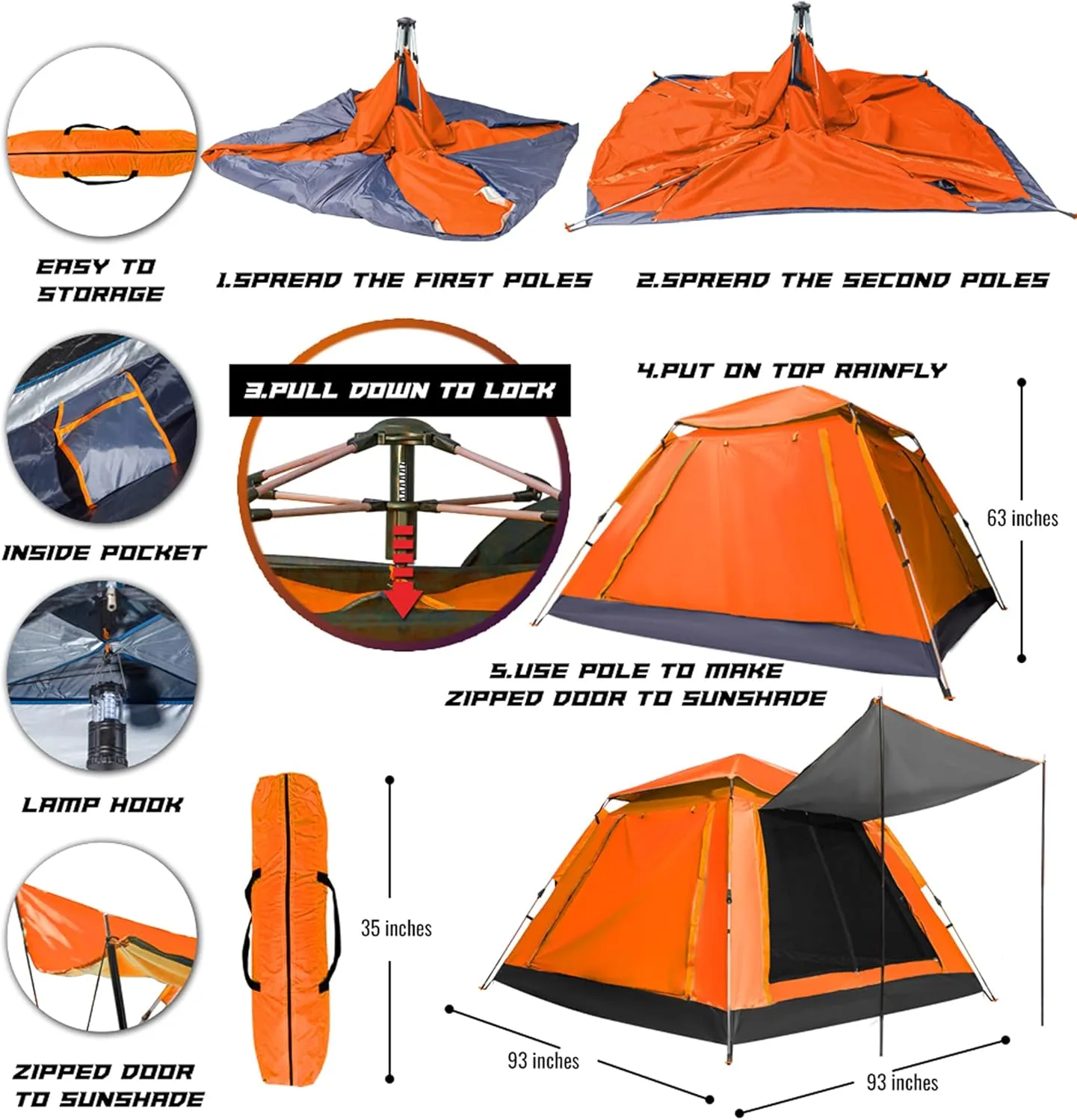 cho Pop up Tent for Camping for 4 Person Tent Large Beach Tent Portable Family Camping Light Weight Tent for Backpacking Hiking Traveling with Sun Shade