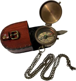 Classic Brass Engraved Compass with Elegant Leather Case A Timeless Navigation Tool Baptism Gifts, Graduations, and Special Occasions