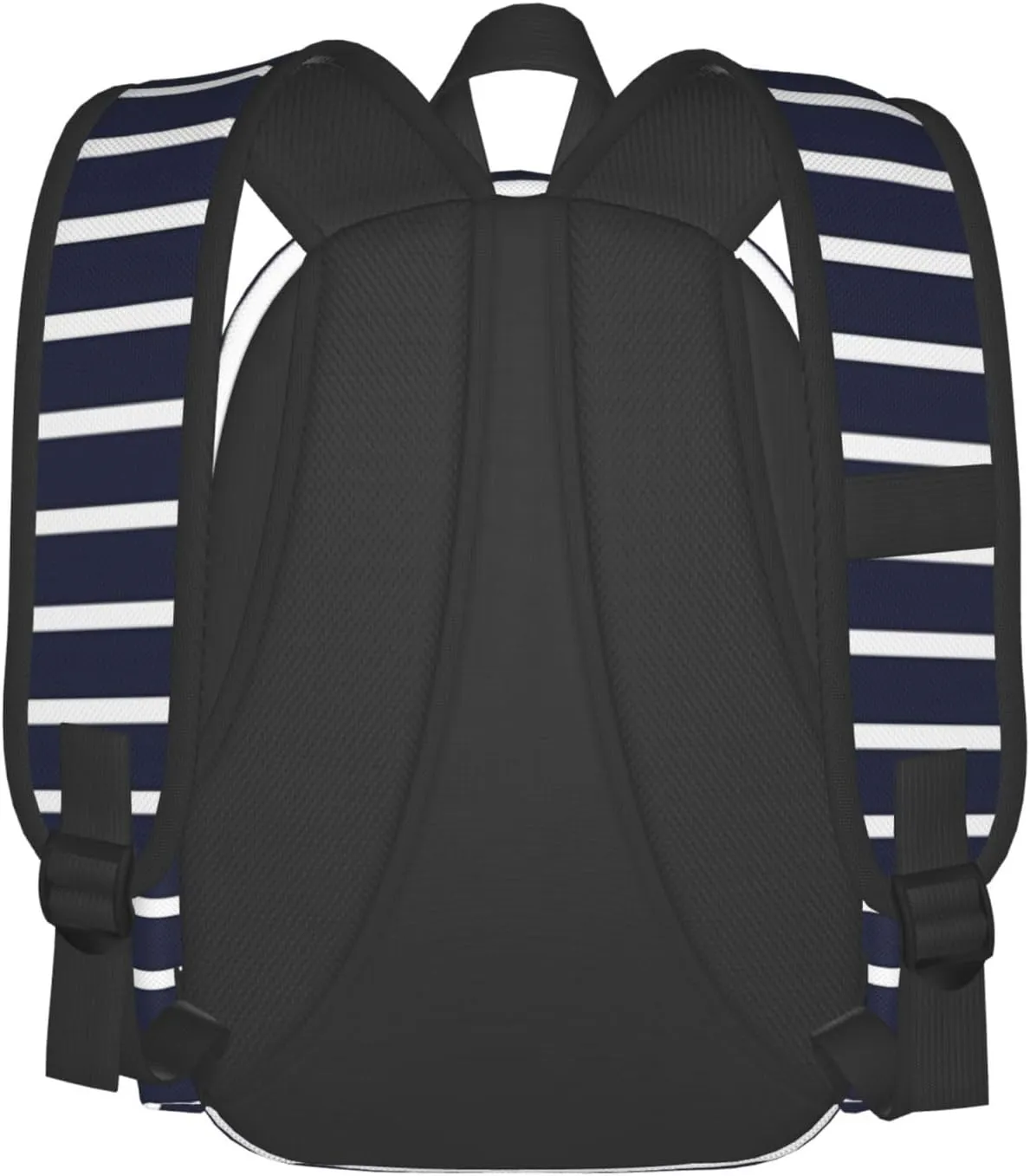 Classic Navy Blue And White Stripes Horizontal Striped Laptop Backpacks Double Shoulder Laptop Pack Bag Casual Back Pack Lightweight Daypack Bags With Side Pockets For Business Travel Hiking