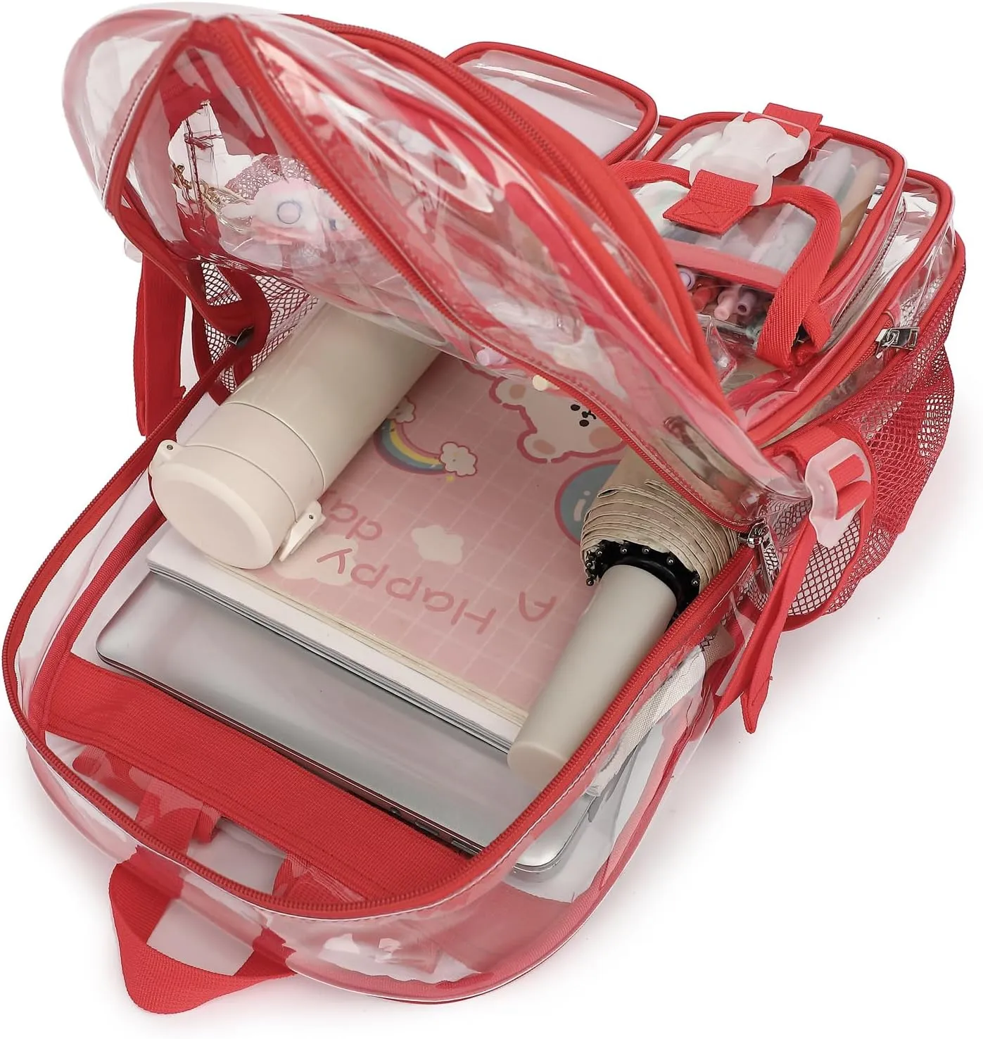 Clear Backpack Heavy Duty Transparent Backpacks Stadium Approved for School Work Sport Travel (Red)
