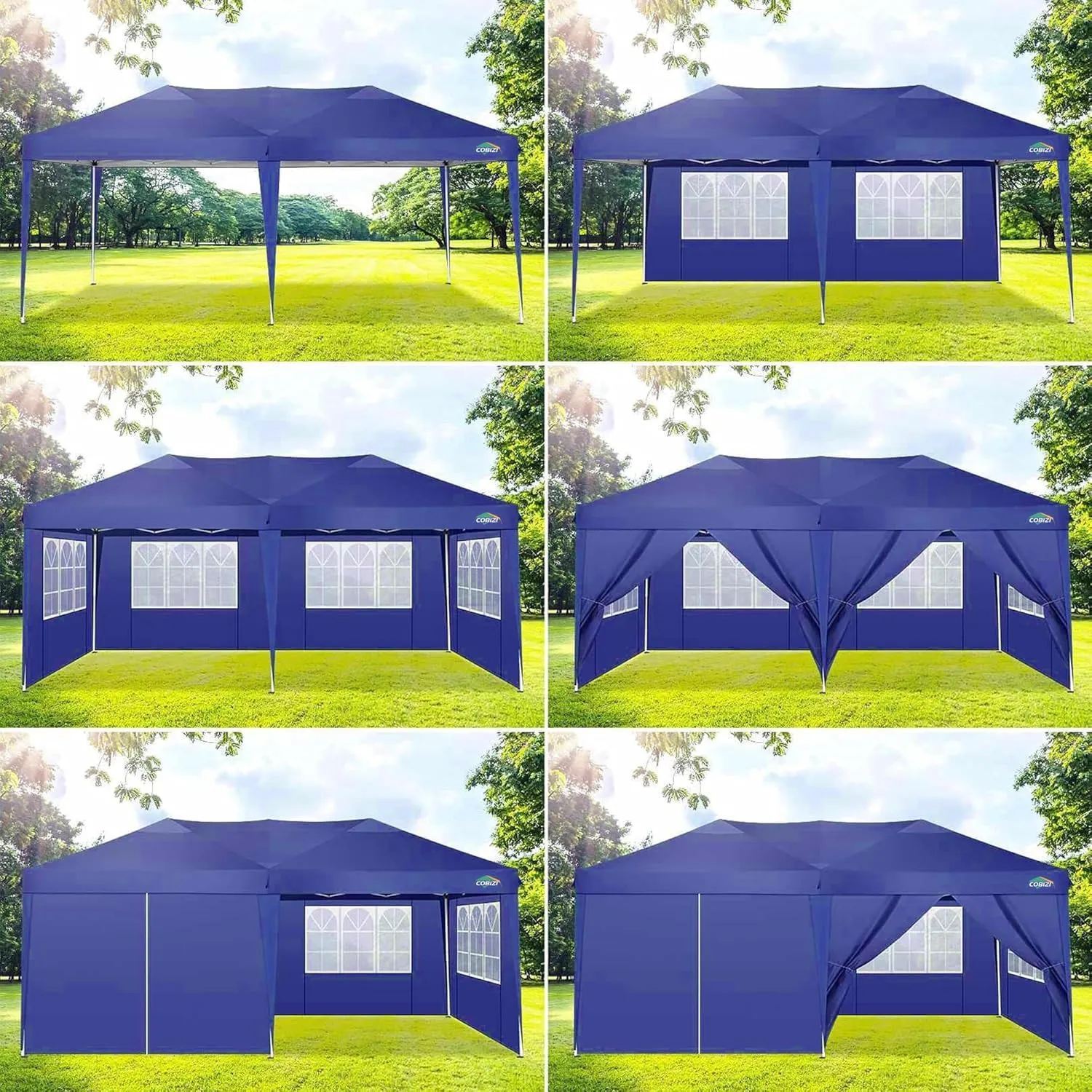 COBIZI 10x20 Pop Up Canopy Tent with Removable Sidewalls Waterproof Commercial Instant Shelter Outdoor Gazebo Party Tent Protable Canopy Tents for Parties with Carry Bag (Navy Blue, 10'x20')