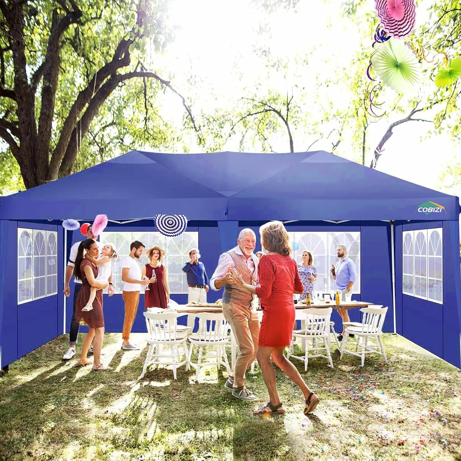 COBIZI 10x20 Pop Up Canopy Tent with Removable Sidewalls Waterproof Commercial Instant Shelter Outdoor Gazebo Party Tent Protable Canopy Tents for Parties with Carry Bag (Navy Blue, 10'x20')