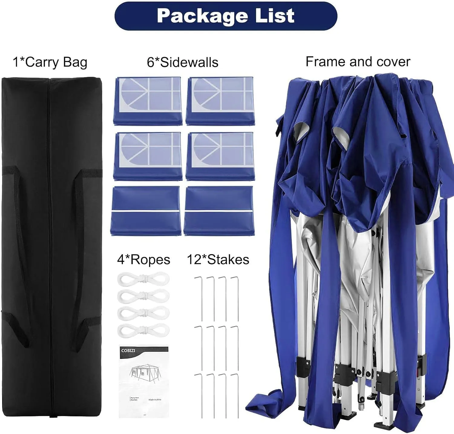 COBIZI 10x20 Pop Up Canopy Tent with Removable Sidewalls Waterproof Commercial Instant Shelter Outdoor Gazebo Party Tent Protable Canopy Tents for Parties with Carry Bag (Navy Blue, 10'x20')