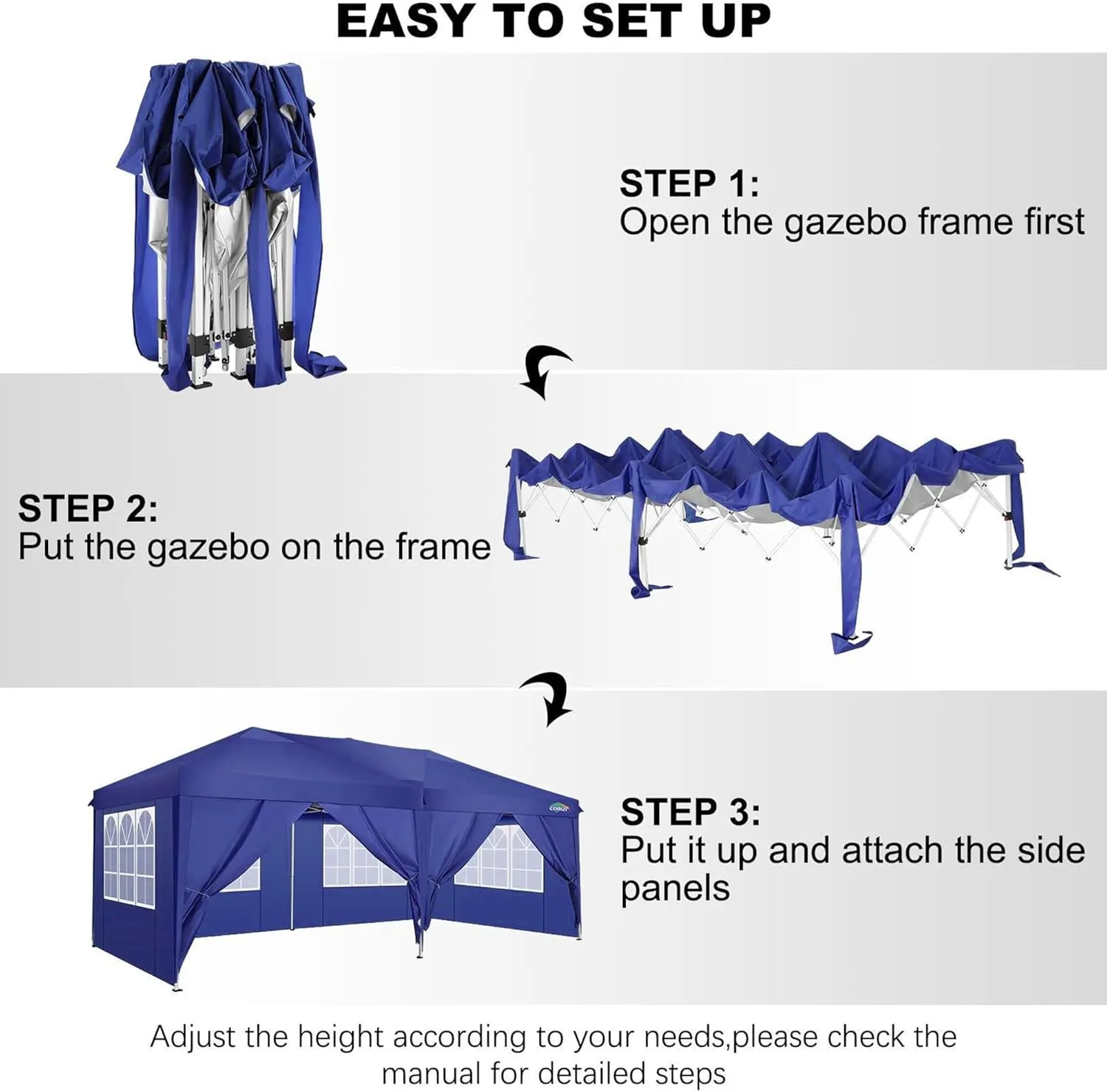 COBIZI 10x20 Pop Up Canopy Tent with Removable Sidewalls Waterproof Commercial Instant Shelter Outdoor Gazebo Party Tent Protable Canopy Tents for Parties with Carry Bag (Navy Blue, 10'x20')