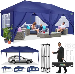 COBIZI 10x20 Pop Up Canopy Tent with Removable Sidewalls Waterproof Commercial Instant Shelter Outdoor Gazebo Party Tent Protable Canopy Tents for Parties with Carry Bag (Navy Blue, 10'x20')