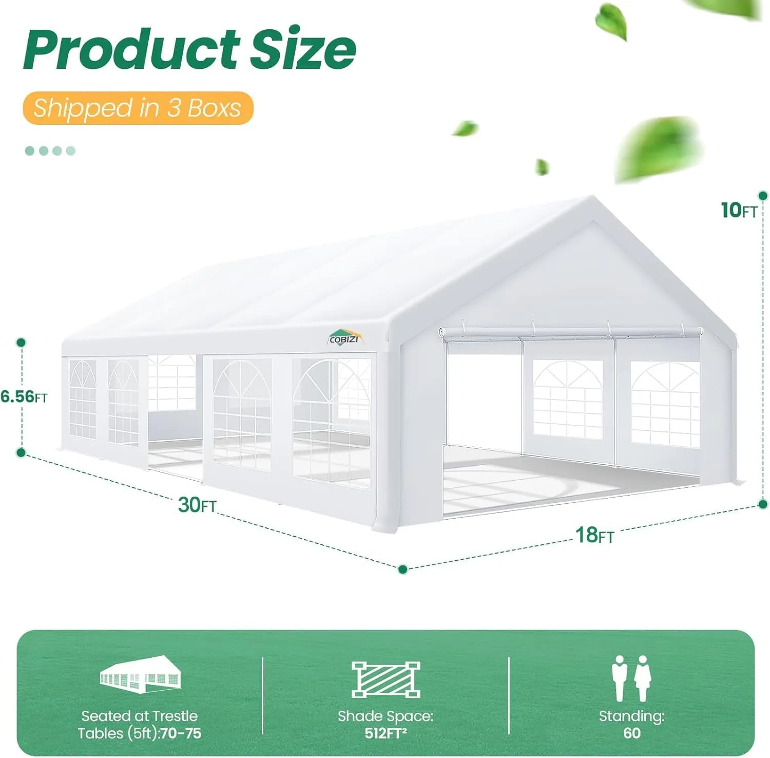 COBIZI 16x32 Party Tent Heavy Duty, Tents for Parties with 6 Removable Sidewalls & 4 Built-in Sandbag, Commercial Wedding Large Tent, UV 50 , Waterproof, White1