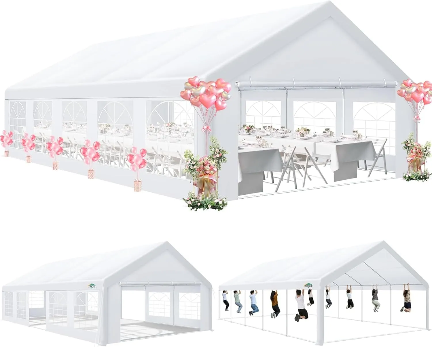 COBIZI 16x32 Party Tent Heavy Duty, Tents for Parties with 6 Removable Sidewalls & 4 Built-in Sandbag, Commercial Wedding Large Tent, UV 50 , Waterproof, White1