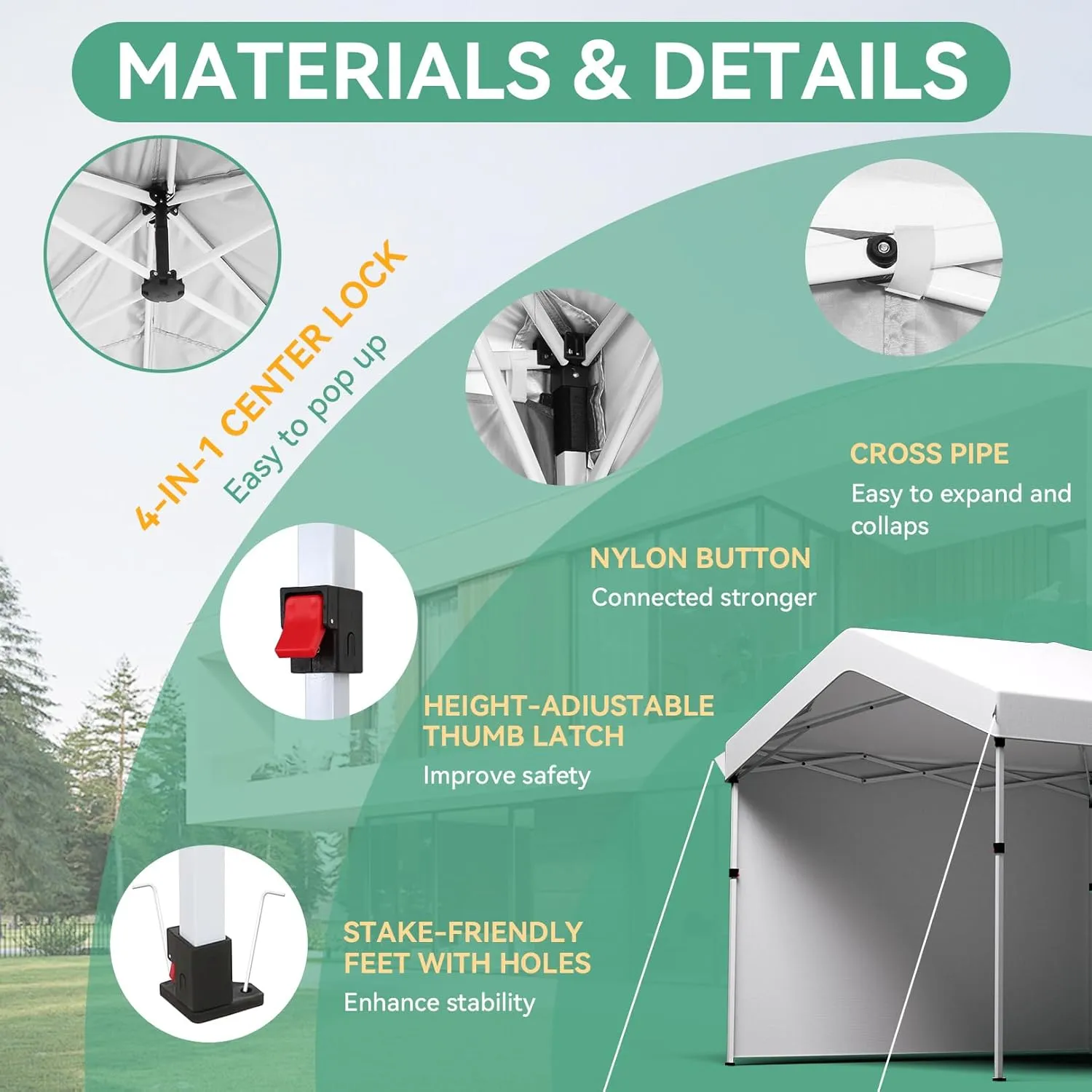 COBIZI Canopy Tent 10x10 Pop Up Canopy with One Button Push Center Lock, Portable Carport with 1 sidewall, 10x10 Carport Canopy for Parties, Commercial, Events, Waterproof, UPF 50 , White